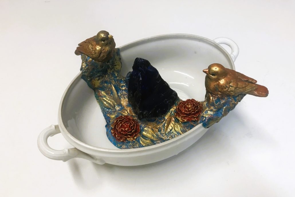 Vogeltränke Porzellan,Glas und Beton